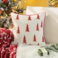 Festive Christmas tree embroidered pillow case with decorative red chenille piping - 45x45cm Without Insert / Orange Red