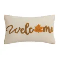 Decorative velvet lumbar pillow cover with embroidered Welcome text and autumn maple leaf - Welcome / 30*50cm