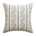Vintage floral and striped linen-textured polyester cushion cover for sofa decor - Striped Floral-Light Blue