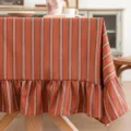 European style striped tablecloth with orange ruffles and colorful vertical patterns - Rainbow Striped
