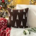Brown Christmas tree embroidered cushion cover with white chenille piping decoration - 45x45cm Without Insert / Brown