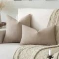 Brown textured linen cushion cover with elegant vertical stripes for modern sofa decor - 30x50cm (Pillowcase Only) / Hemp Color