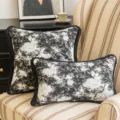 Vintage black and white floral jacquard throw pillow cover with fringe - Black Ink Wash Floral