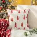 White Christmas tree embroidered cushion cover with red chenille piping - 45x45cm Without Insert / Bright Red