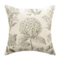 Vintage floral linen-like polyester cushion cover with beige hydrangea print design - Hydrangea-Light Green