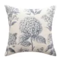 Vintage blue floral hydrangea print throw pillow cover in linen-look polyester fabric. - Hydrangea-Light Blue