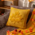Plush yellow maple leaf pillow cover for autumn couch decor - Maple Leaf Pattern / 45x45cm (Cover Only / Without Insert) / Turmeric