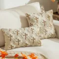 Herbstlicher Plüsch-Kissenbezug mit Stickerei für gemütliche Sofa-Dekorationen - 45x45cm (Ohne Füllung) / Beige Ahornblatt mit braunem Stiel