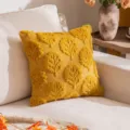 Herfst mosterdgele pluche kussensloop met 3D-reliëf boompatroon voor woonkamer - 45x45cm / Mosterdgele Eik