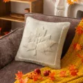 Cozy autumn maple leaf embroidered cream plush throw pillow cover - Maple Leaf Pattern / 45x45cm (Cover Only / Without Insert) / Beige