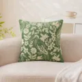 Dark green velvet throw pillow cover with white daisy and bird embroidery details - Pillowcase (Without Core) / 45x45cm / Green Bird Flower