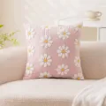 Elegant pink velvet cushion cover with white embroidered daisy floral designs. - Pillowcase (Without Core) / 45x45cm / Pale Pink Daisy