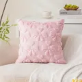 Soft pink plush throw pillow cover featuring 3D decorative bow and heart embroidery - Pink Bow Heart