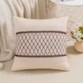 Bohemian woven pillow cover with brown diamond patchwork design on beige fabric - Diamond-Coffee