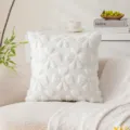 White plush cushion cover with 3D raised bow and heart patterns in sweet cream style - White Bowknot Heart