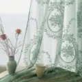 Vintage sage green rose lace sheer curtain for French style balcony and living room. - Green Rose (3-in-1 Header) / Custom Size