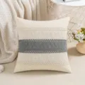Boho style woven cotton throw pillow cover with gray lace pattern for sofa decor - Grey (Knitted Border)
