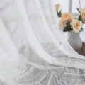 Elegant white vintage lace sheer curtain with intricate large leaf pattern embroidery - White Leaves (3-in-1 Header) / Custom Size