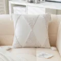 Elegante funda de cojín de terciopelo blanco crema con borlas para decoración del hogar - 45x45cm / Blanco Roto
