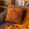 Soft orange plush Halloween pillowcase featuring an embossed 3D pumpkin design for sofa decor - Pumpkin Pattern / 45x45cm (Cover Only / Without Insert) / Deep Caramel