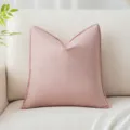 Funda de cojín de algodón y lino rosa de primera calidad con elegante diseño de borde con reborde - 45x45 cm / Rosa