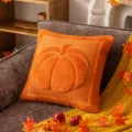Soft orange plush pumpkin throw pillow cover for cozy Halloween sofa home decor - Pumpkin Pattern / 45x45cm (Cover Only / Without Insert) / Orange
