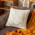 White plush pillowcase with embossed pumpkin pattern for Halloween home decor - Pumpkin Pattern / 45x45cm (Cover Only / Without Insert) / Bright White
