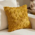 Autumn style mustard yellow plush throw pillow cover with 3D maple leaf embroidery detail - Ginger Ginkgo Leaf