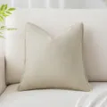 Funda de cojín elegante de algodón y lino beige con bordes con bridas para decoro sofá - 45x45 cm / Beige