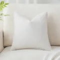 Funda de cojín premium de algodón y lino blanco roto con bordes ribeteados - 45x45 cm / Blanco Blanqueado