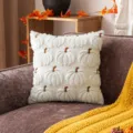 White 3D plush pumpkin embroidered pillowcase for cozy Halloween sofa decoration - Off-white Pumpkin Brown Stem / 30*50cm Without Core