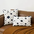 Navy blue and white tufted geometric diamond pattern decorative pillow covers on sofa - 45x45cm / Style A