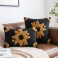 Black tufted pillowcase with gold eight-pointed star embroidery for sofa decor - 30*50cm / Black