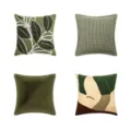 Lot de quatre housses de coussin vert artistique avec broderies et motifs. - Ensemble de 4 Pièces / 45x45cm (Sans Noyau) / Vert Mixte
