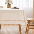 Minimalist Japanese style faux linen beige tablecloth with hemp rope lace edge - 60*60CM / Off-White (With Hemp Rope Lace)