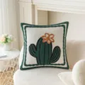 Tufted cactus throw pillow cover with cute orange flower detail on white fabric - 45x45cm / Cactus