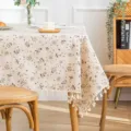 Γαλλικό φλοράλ τραπεζομάντιλο με κρόσσια και σχέδιο μαργαρίτας σε όψη λινού - 60*60cm / Λευκό Ανθικό