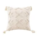 Cream tufted geometric cushion cover with tassels for boho sofa decor - 45x45cm (Cover Only) / Waffle Texture