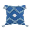Blue tufted geometric throw pillow cover with tassels for boho home decor - Sea Breeze / 30*50cm
