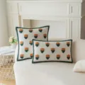 Bohemian floral tufted cactus pillow covers set with green piping and orange motifs - 45x45cm / Flower