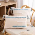Nordic tufted decorative throw pillow cover with geometric stripes and blue tassels - 30*50cm Without Core / Blue And White