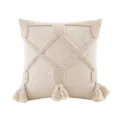 Wabi-sabi style beige tufted cushion cover with geometric embroidery and tassels - 45x45cm (No Insert) / Double Cross