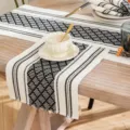 Bohemian woven cotton linen table runner with black geometric patterns - Cotton Woven-35cm Wide