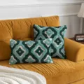 Bohemian style tufted teal geometric pattern pillow cover on yellow velvet sofa - 30*50cm Without Core / Green Rhombus