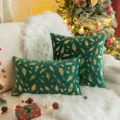 Taies d'oreiller de luxe en velours vert avec plumes dorées pour Noël. - 45x45cm (Sans Noyau) / Vert Foncé Plume Bronzage