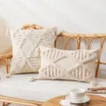 Elegant Wabi-sabi cream tufted throw pillow cover with geometric embroidery and tassels - 30x50cm (Cover Only) / Diamond