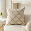 Housse de coussin crème haut de gamme avec motif touffeté géométrique marron pour canapé - Motif Circulaire Beige