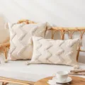 Boho beige tufted pillowcases featuring geometric embroidery and tassels on rattan sofa - 30x50cm (Cover Only) / Wave