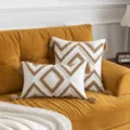 Bohemian tufted pillowcase with beige geometric patterns and corner tassels on sofa - 30*50cm Without Core / Coffee Rhombus