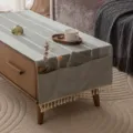 Gray Japanese style table runner with geometric pattern, side pockets and tassels - 50*160cm / Simple Striped Gray